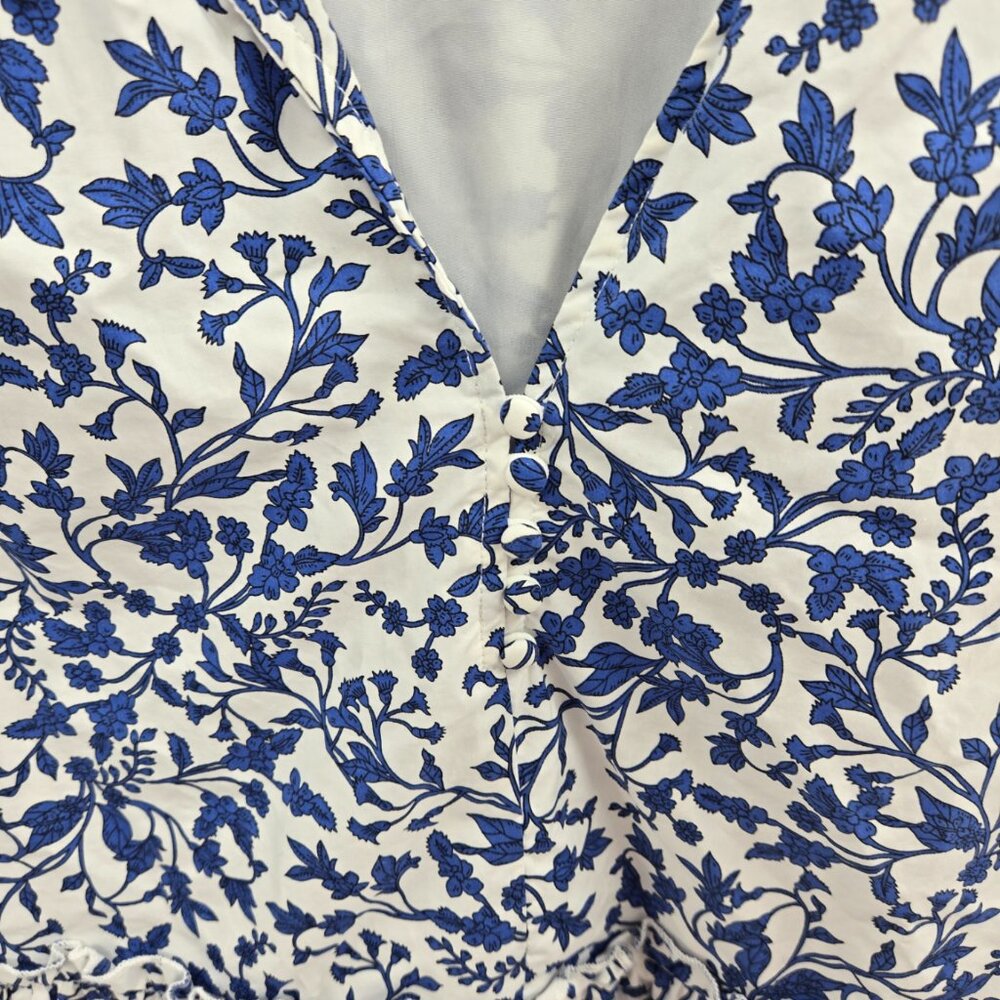 Sugarlips White Blue Floral Ruffle Sleeve Lined Cotton Mini Dress Size Small - Picture 3 of 12